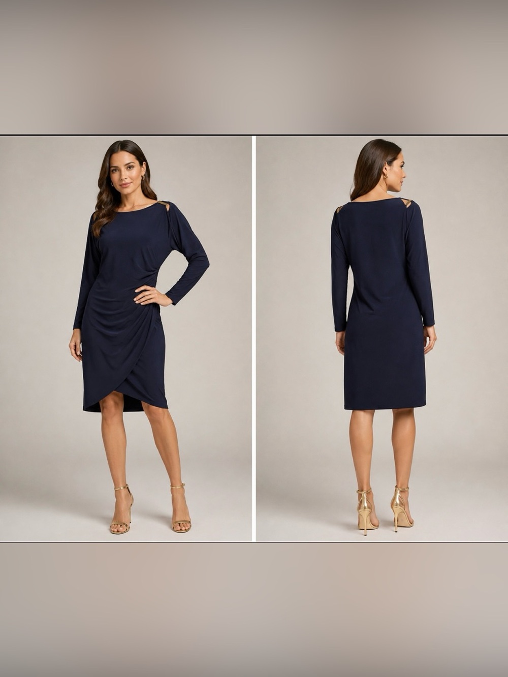 Joseph Ribkoff Navy Long-Sleeve Ruched Sheath Dress